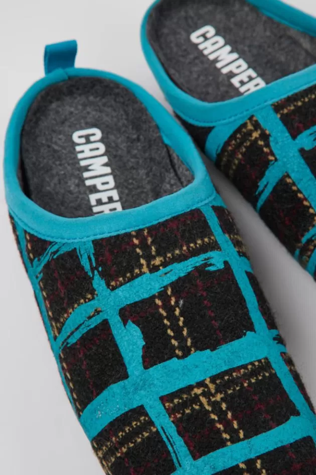 Clearance Camper Blauwe Multicolor Damespantoffels, Gerecyclede Wol