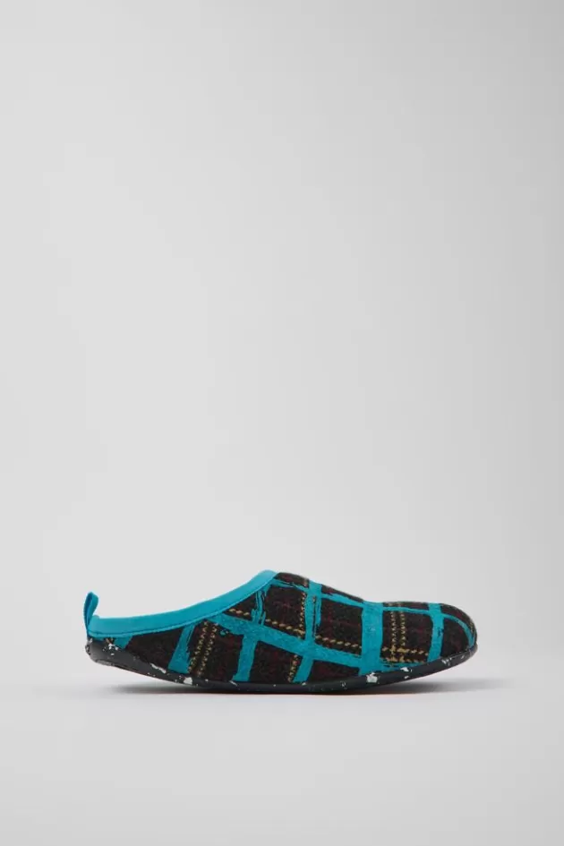 Clearance Camper Blauwe Multicolor Damespantoffels, Gerecyclede Wol