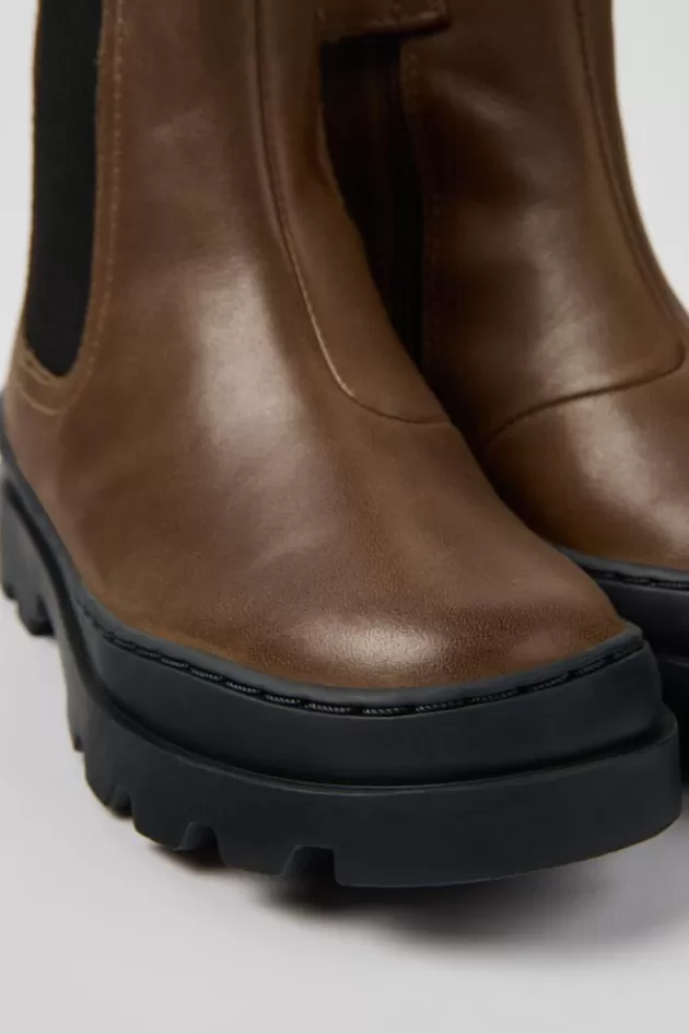 Flash Sale Camper Bruine Leren Chelseaboots Voor Kinderen