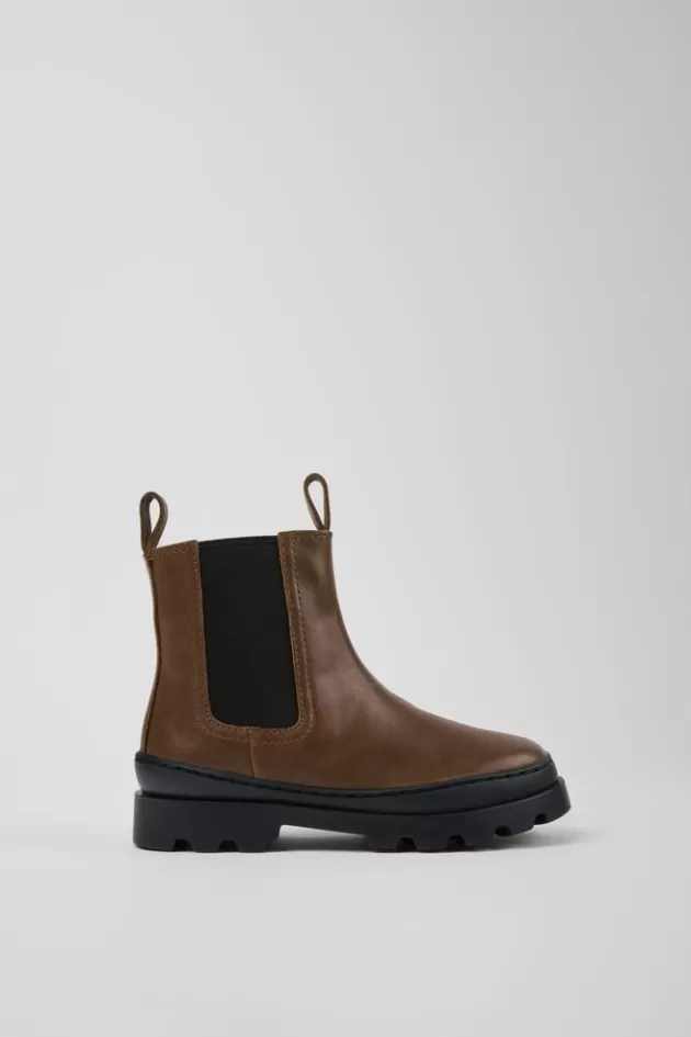 Flash Sale Camper Bruine Leren Chelseaboots Voor Kinderen