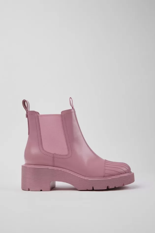 Discount Camper Roze Leren Chelseaboots Voor Dames